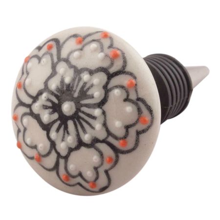 Black With Pink Dotted Ceramic Wine Stopper